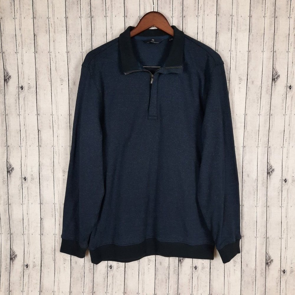 Hart Schaffner Marx 1/4 Zip Pull Over Men's Medium Blue 100% Cotton
